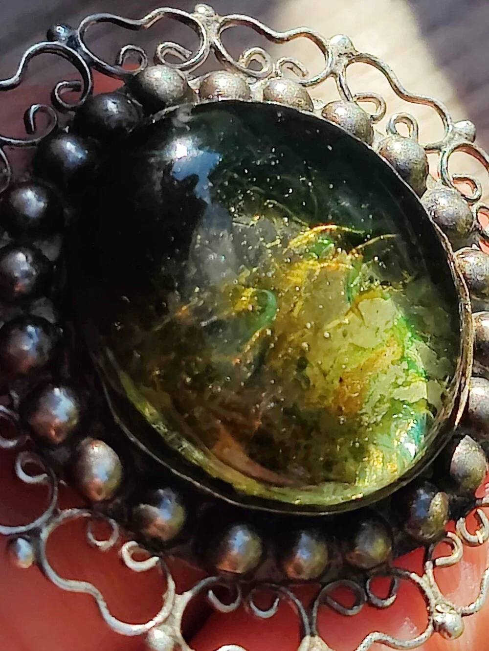 Vintage Sterling Silver Gemstone Brooch